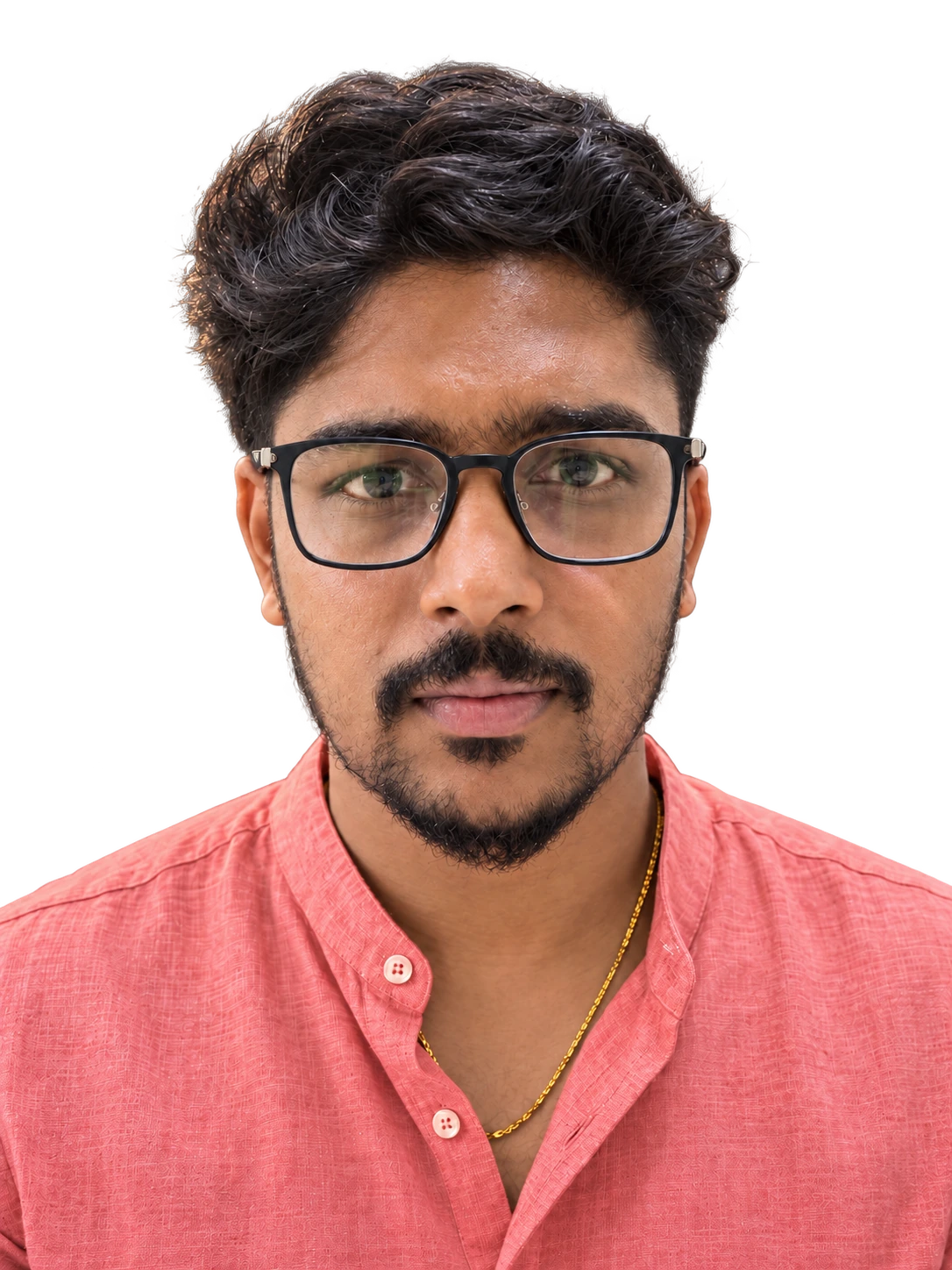 Pemmadi Tulasiram, digital marketer and developer, wearing his coral shirt and black glasses